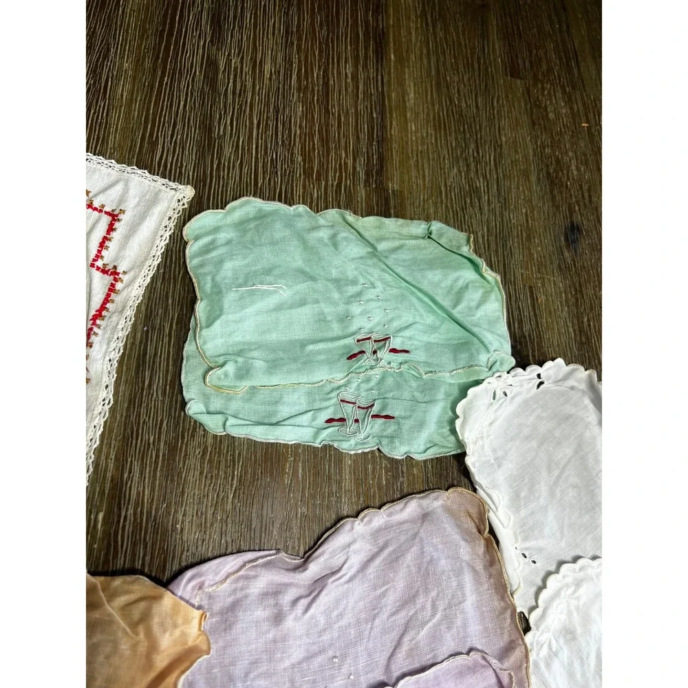 Vintage Linens Assorted Lot Cross Stitch Lace Cocktail Napkins Pastel 10pc